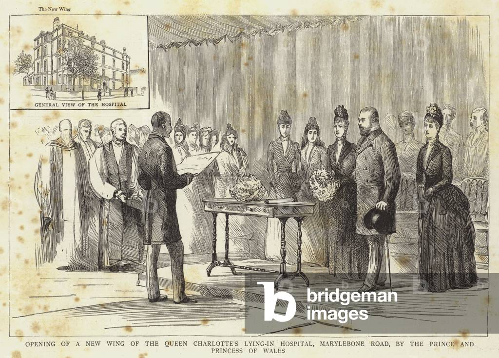Opening of a New Wing of the Queen Charlotte's Lying-in Hospital, Marylebone Road, by the Prince and Princess of Wales (engraving)