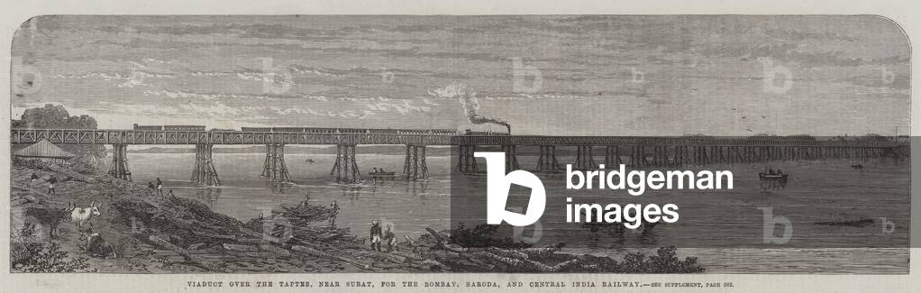 Viaduct over the Taptee, near Surat, for the Bombay, Baroda, and Central India Railway (engraving)