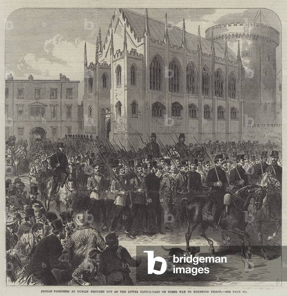 Fenian Prisoners at Dublin brought out of the Lower Castle-Yard on their Way to Mountjoy Prison (engraving)