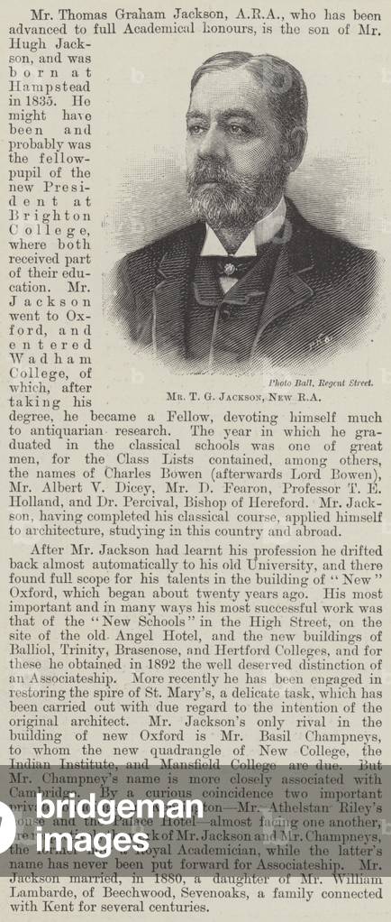 Mr T G Jackson, New RA (engraving)