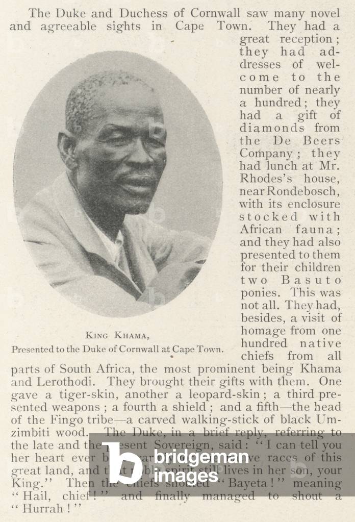 King Khama, presented to the Duke of Cornwall at Cape Town (b/w photo)