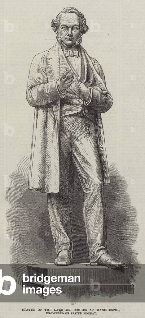 Statue of the late Mr Cobden at Manchester, uncovered on Easter Monday (engraving)