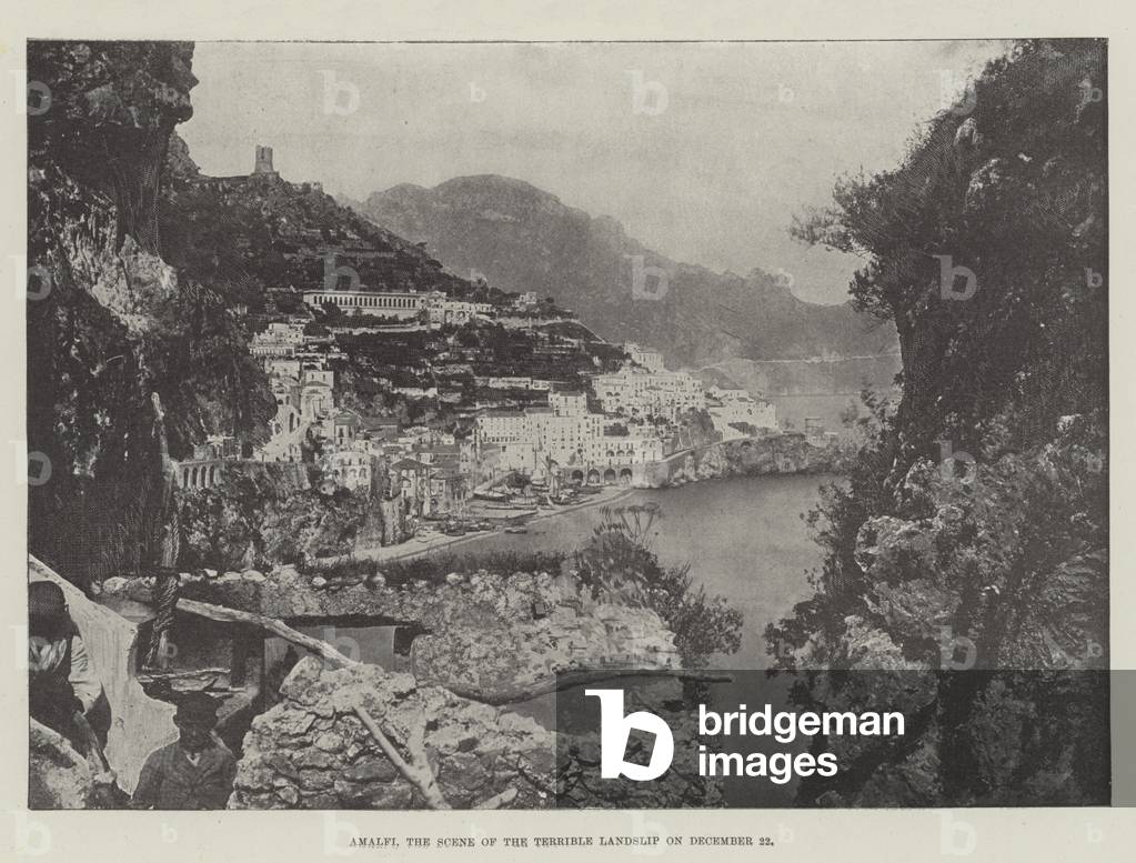 Amalfi, the Scene of the Terrible Landslip on 22 December (b/w photo)