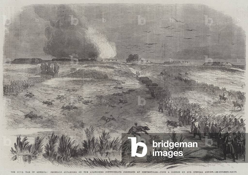 The Civil War in America, Federals advancing on the Abandoned Confederate Positions at Centreville (engraving)