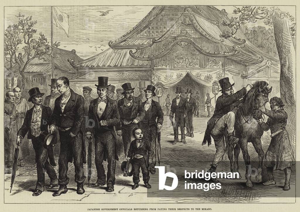 Japanese Government Officials returning from paying their Respects to the Mikado (engraving)