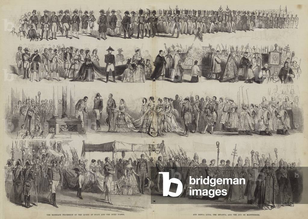 The Marriage Procession of the Queen of Spain and the Duke D'Assis, and Donna Luisa, the Infanta, and the Duc de Montpensier (engraving)