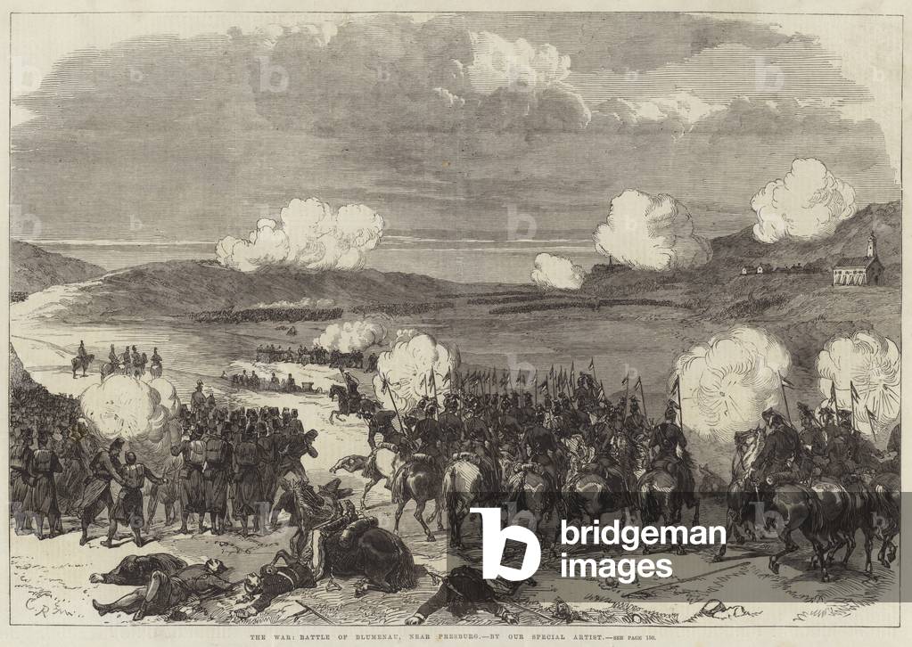 The War, Battle of Blumenau, near Presburg (engraving)
