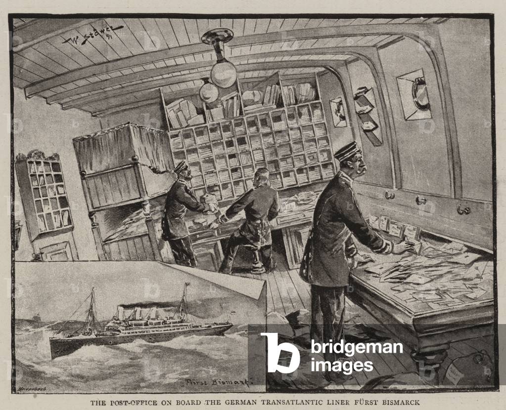The Post-Office on Board the German Transatlantic Liner Furst Bismarck (litho)