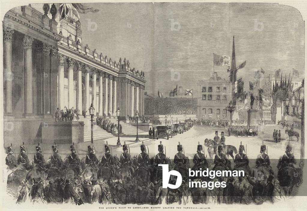The Queen's Visit to Leeds, Her Majesty leaving the Townhall (engraving)