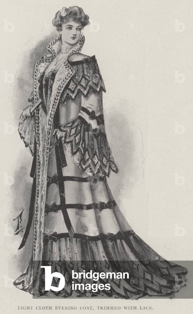 Light Cloth Evening Coat, trimmed with Lace (litho)