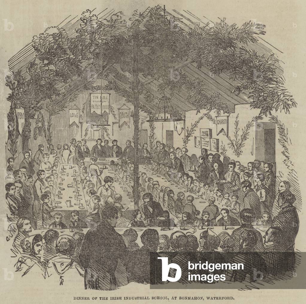 Dinner of the Irish Industrial School, at Bonmahon, Waterford (engraving)
