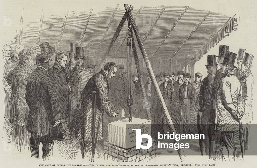 Ceremony of laying the Foundation-Stone of the New School-House at the Philanthropic Society's Farm, Red-Hill (engraving)