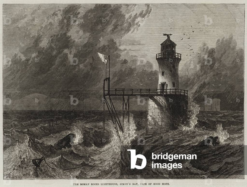 The Roman Rocks Lighthouse, Simon's Bay, Cape of Good Hope (engraving)