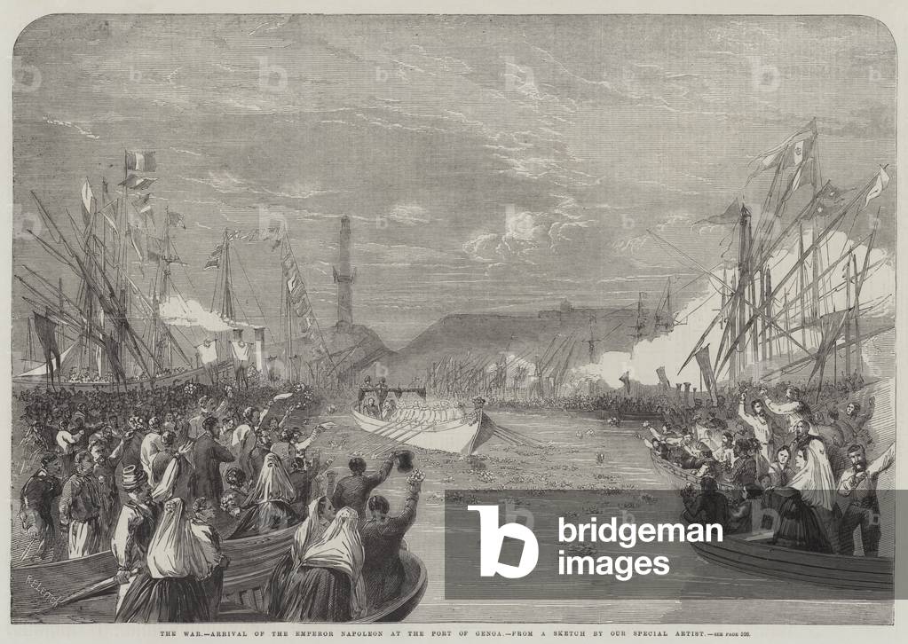 The War, Arrival of the Emperor Napoleon III at the Port of Genoa (engraving)