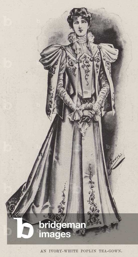 An Ivory-White Poplin Tea-Gown (litho)