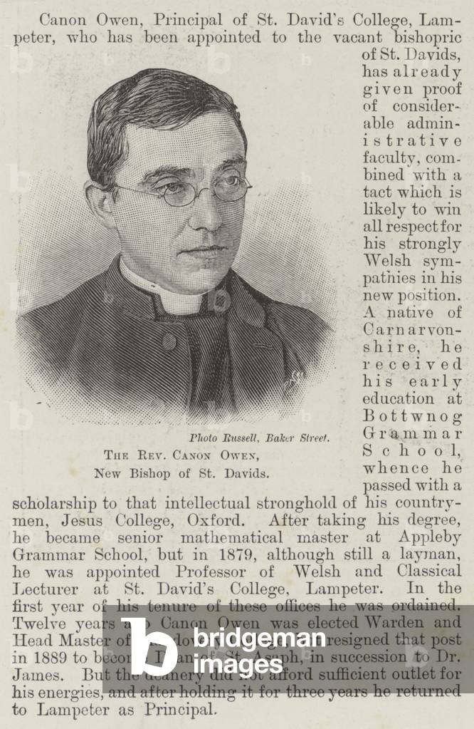 The Reverend Canon Owen, New Bishop of St Davids (engraving)