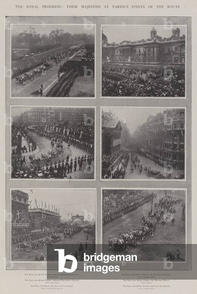 The Royal Progress, Their Majesties at Various Points of the Route (b/w photo)