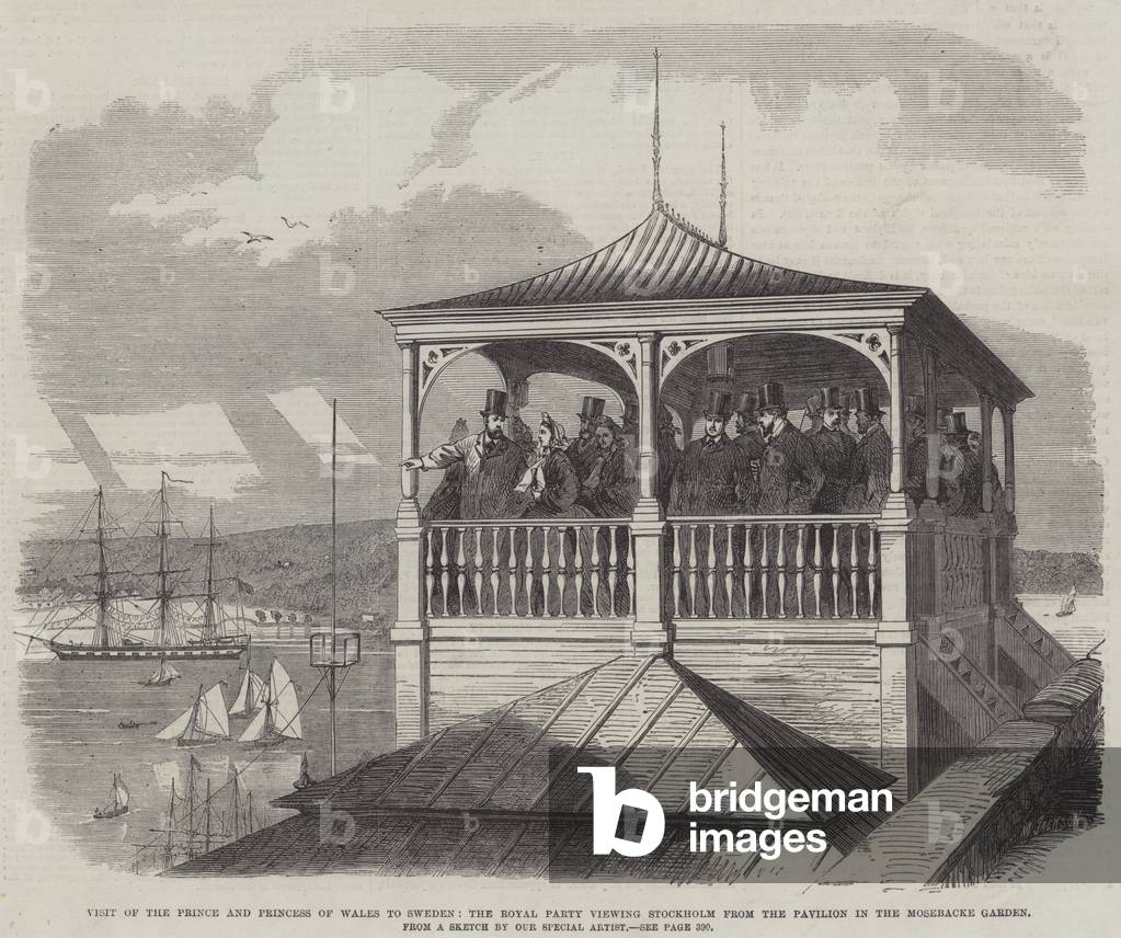Visit of the Prince and Princess of Wales to Sweden, the Royal Party viewing Stockholm from the Pavilion in the Mosebacke Garden (engraving)