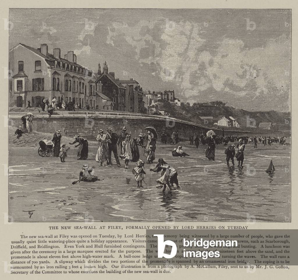 The new sea-wall at Filey, formally opened by Lord Herries on Tuesday (engraving)