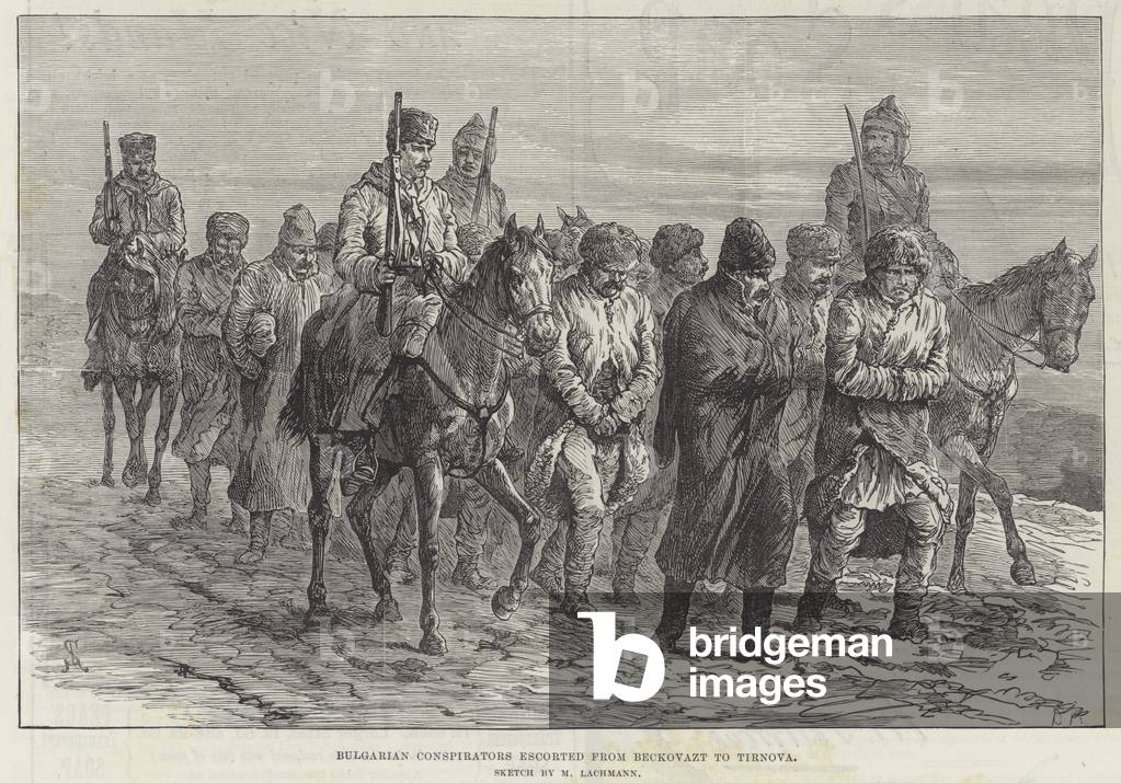 Bulgarian Conspirators escorted from Beckovazt to Tirnova (engraving)