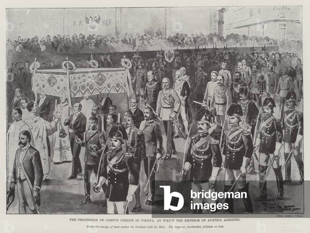 The Procession of Corpus Christi in Vienna, at which the Emperor of Austria assisted (litho)