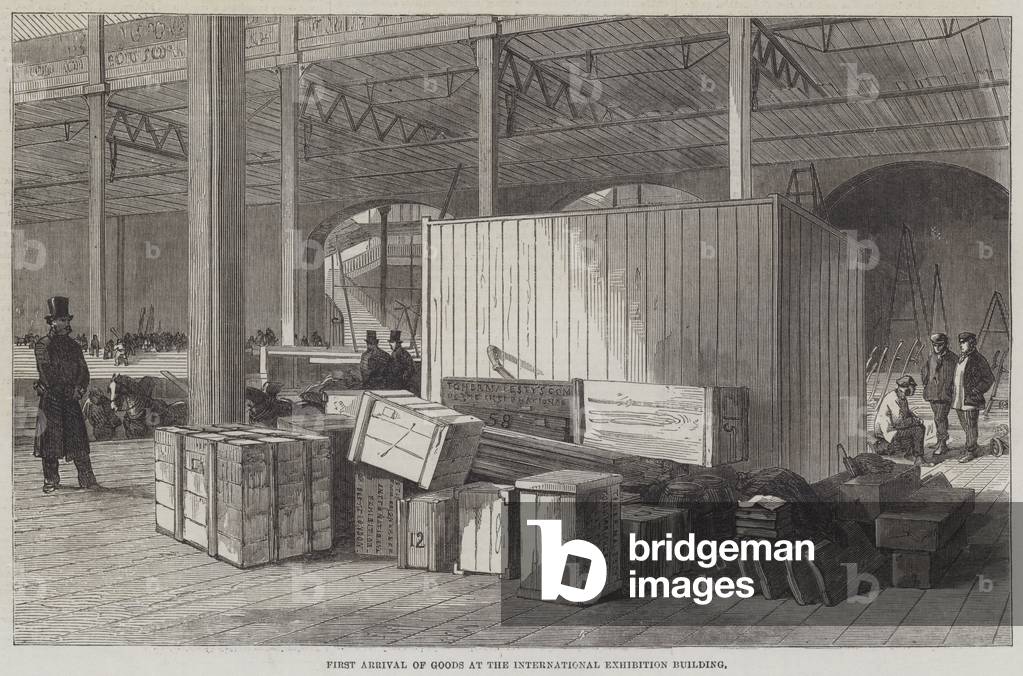 First Arrival of Goods at the International Exhibition Building (engraving)