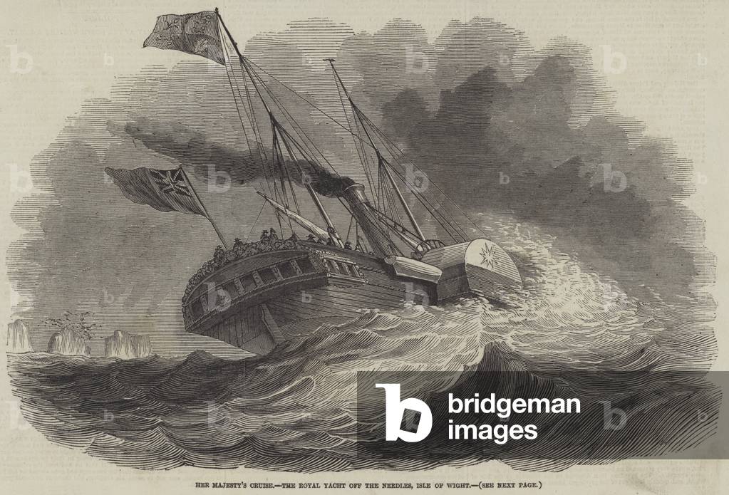 Her Majesty's Cruise, the Royal Yacht off the Needles, Isle of Wight (engraving)