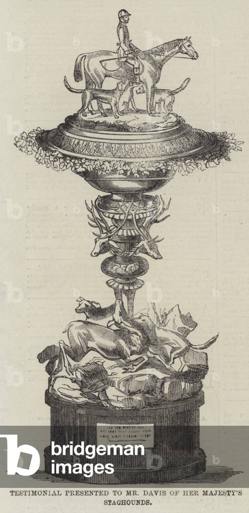 Testimonial presented to Mr Davis of Her Majesty's Staghounds (engraving)