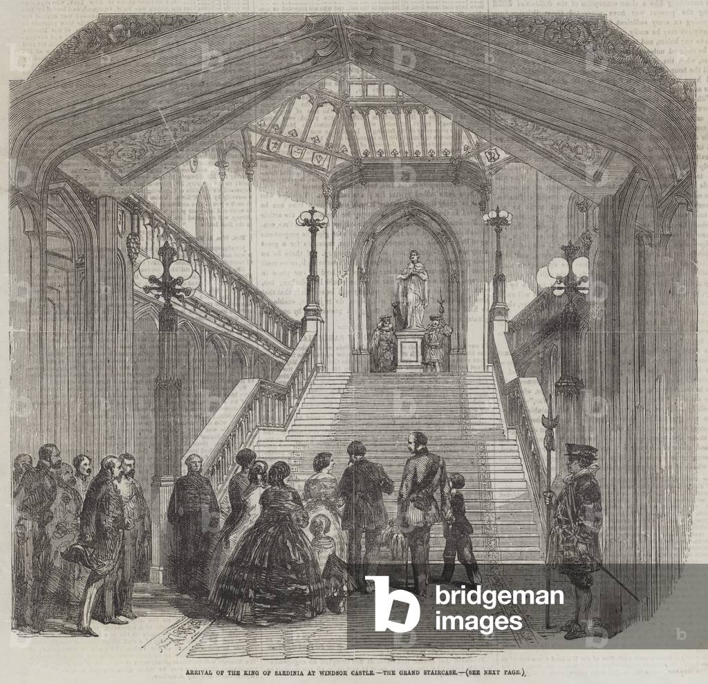 Arrival of the King of Sardinia at Windsor Castle, the Grand Staircase (engraving)
