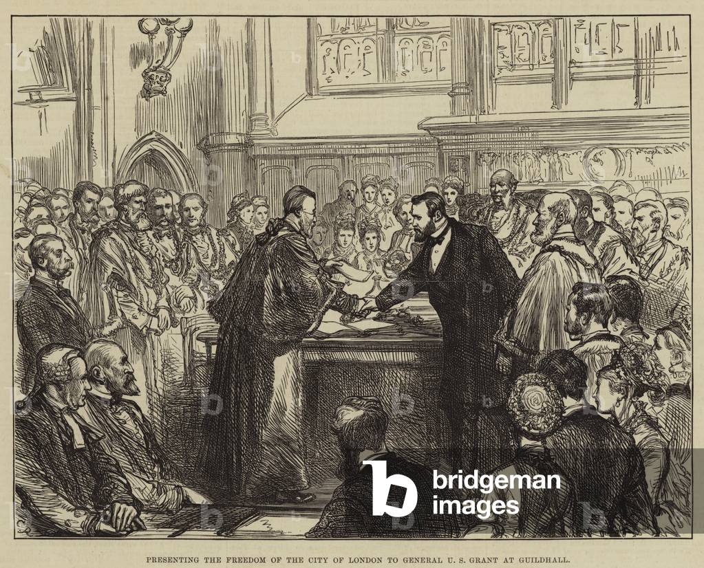 Presenting the Freedom of the City of London to General US Grant at Guildhall (engraving)
