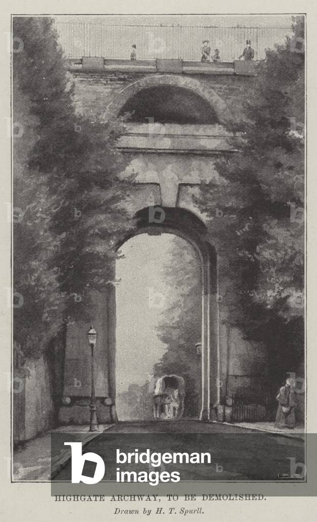 Highgate Archway, to be demolished (litho)