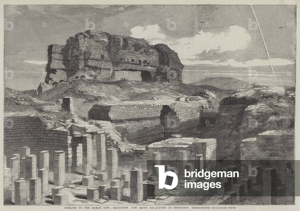 Remains of the Roman City, Uriconium now being excavated at Wroxeter Shropshire (engraving)