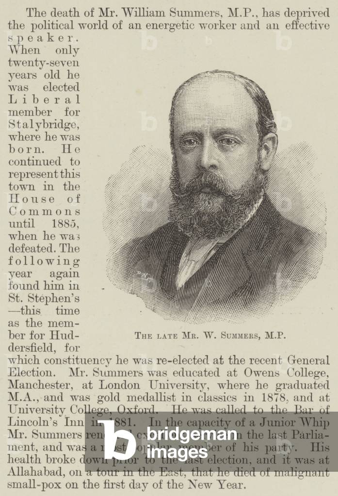 The late Mr W Summers, MP (engraving)