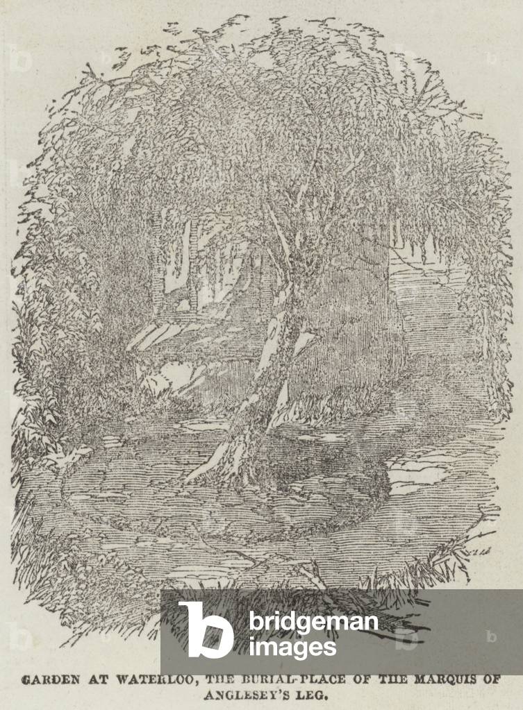 Garden at Waterloo, the Burial-Place of the Marquis of Anglesey's Leg (engraving)