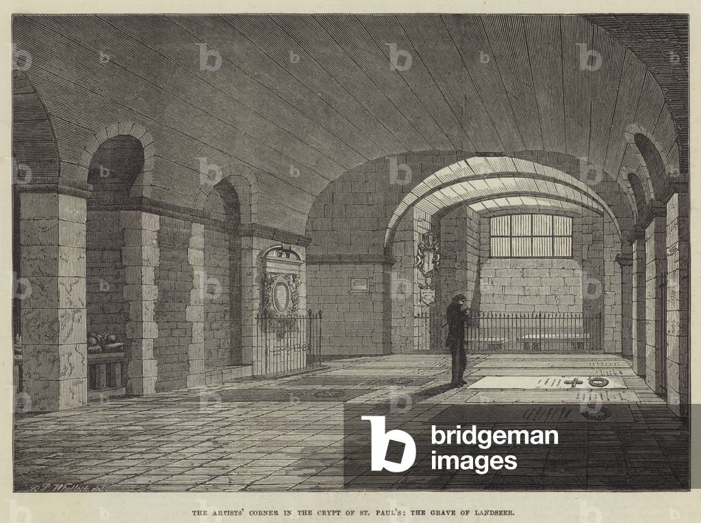 The Artists' Corner in the Crypt of St Paul's, the Grave of Landseer (engraving)