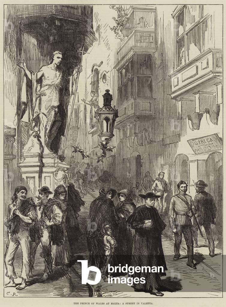 The Prince of Wales at Malta, a Street in Valetta (engraving)