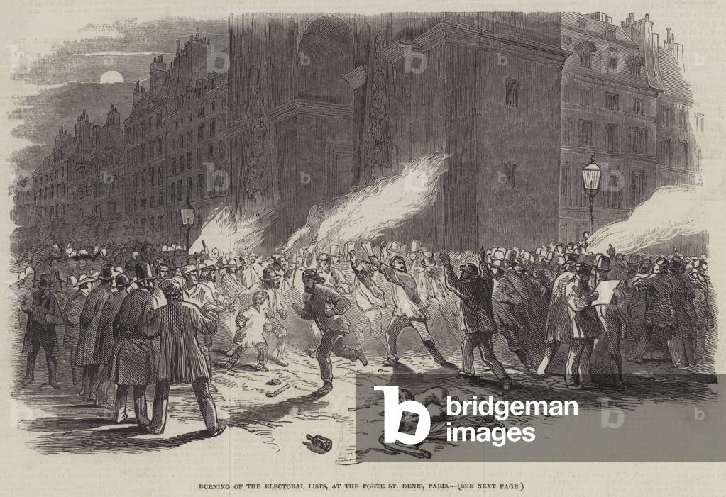 Burning of the Electoral Lists, at the Porte St Denis, Paris (engraving)