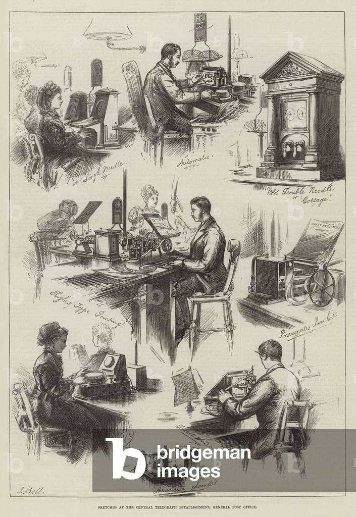 Sketches at the Central Telegraph Establishment, General Post Office (engraving)