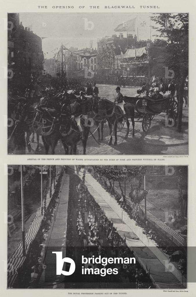 The Opening of the Blackwall Tunnel (b/w photo)