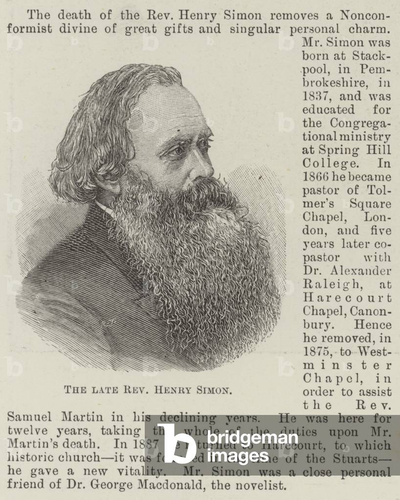 The late Reverend Henry Simon (engraving)