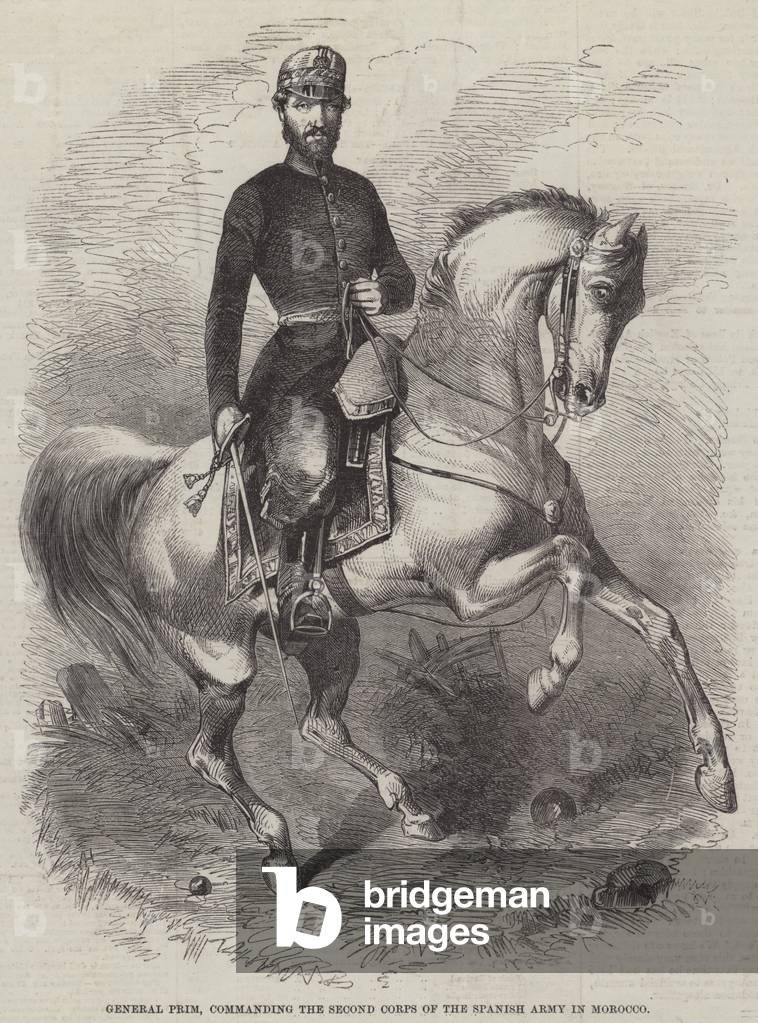 General Prim, commanding the Second Corps of the Spanish Army in Morocco (engraving)