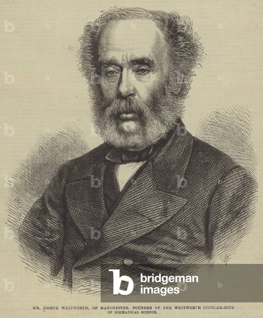 Mr Joseph Whitworth, of Manchester, Founder of the Whitworth Scholarships of Mechanical Science (engraving)