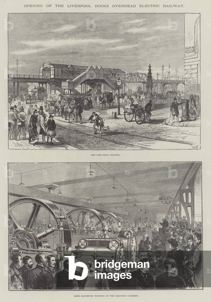 Opening of the Liverpool Docks overhead Electric Railway (engraving)