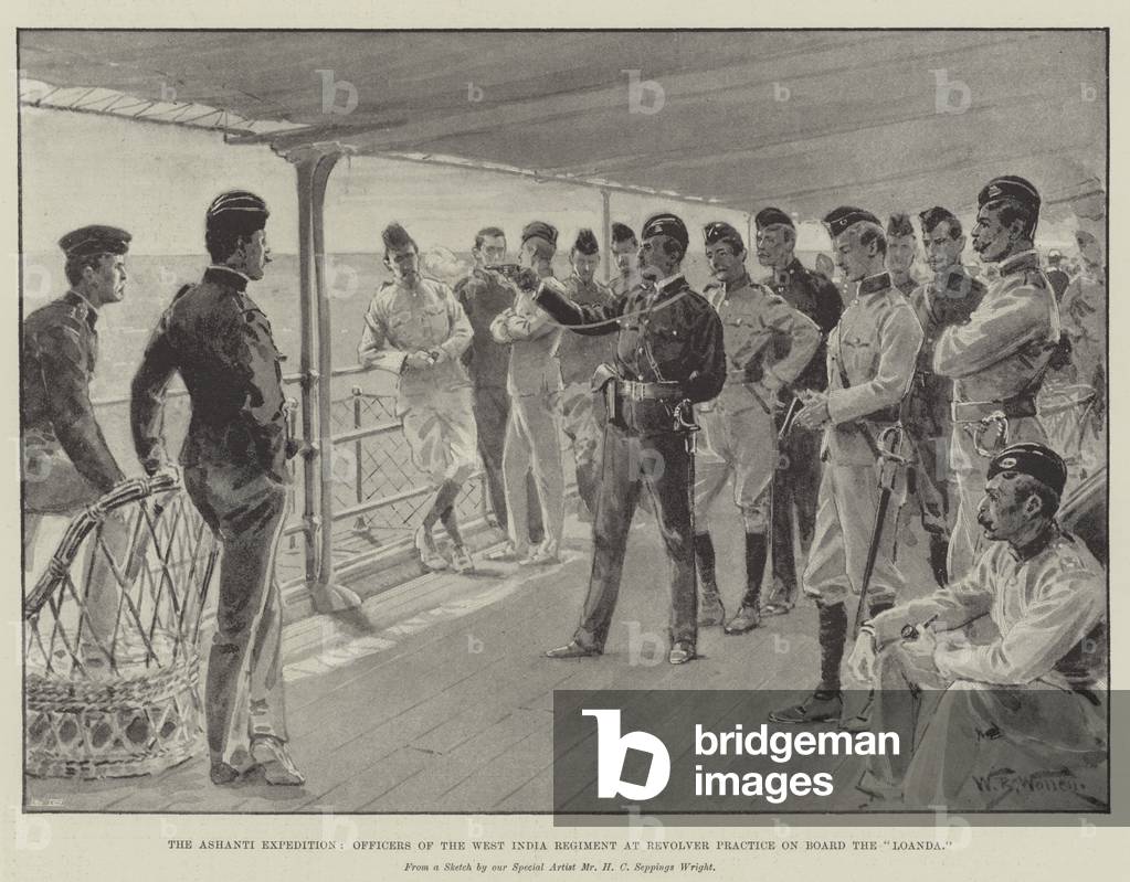 The Ashanti Expedition, Officers of the West India Regiment at Revolver Practice on Board the 
