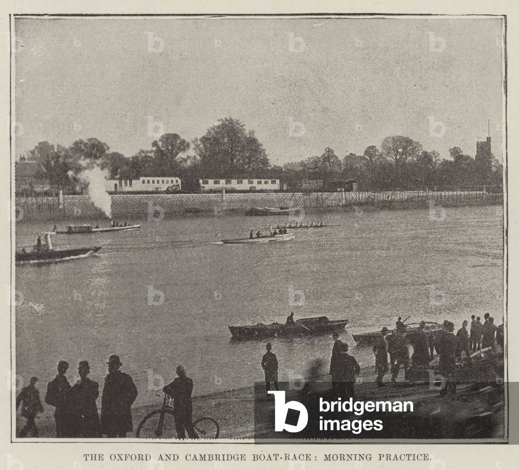 The Oxford and Cambridge Boat-Race, Morning Practice (b/w photo)