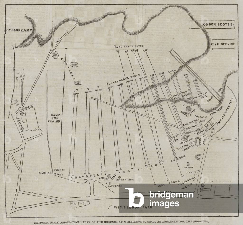 National Rifle Association, Plan of the Grounds at Wimbledon Common, as arranged for the Shooting (engraving)