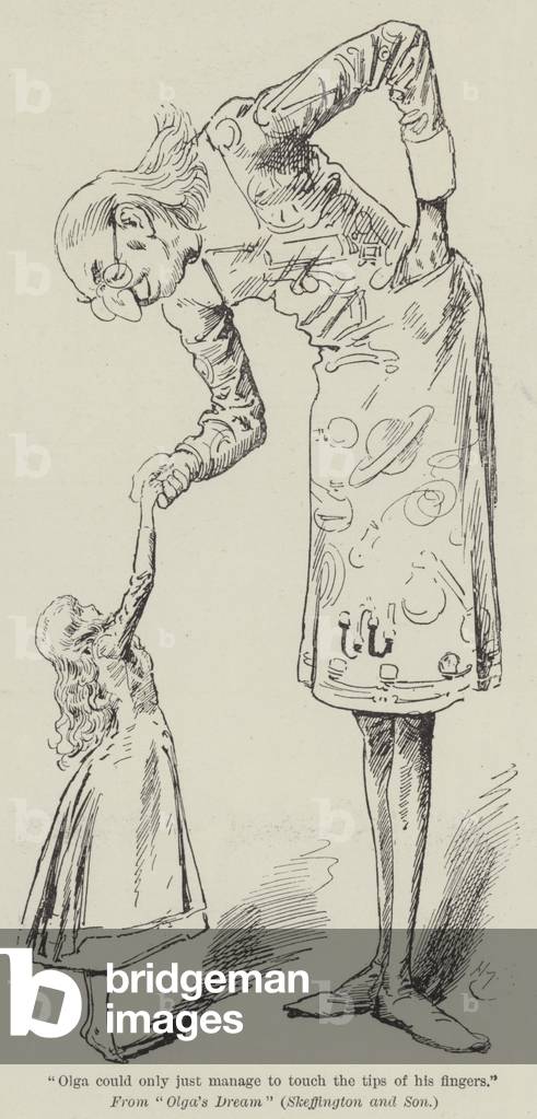 Olga could only just manage to touch the tips of his fingers (engraving)