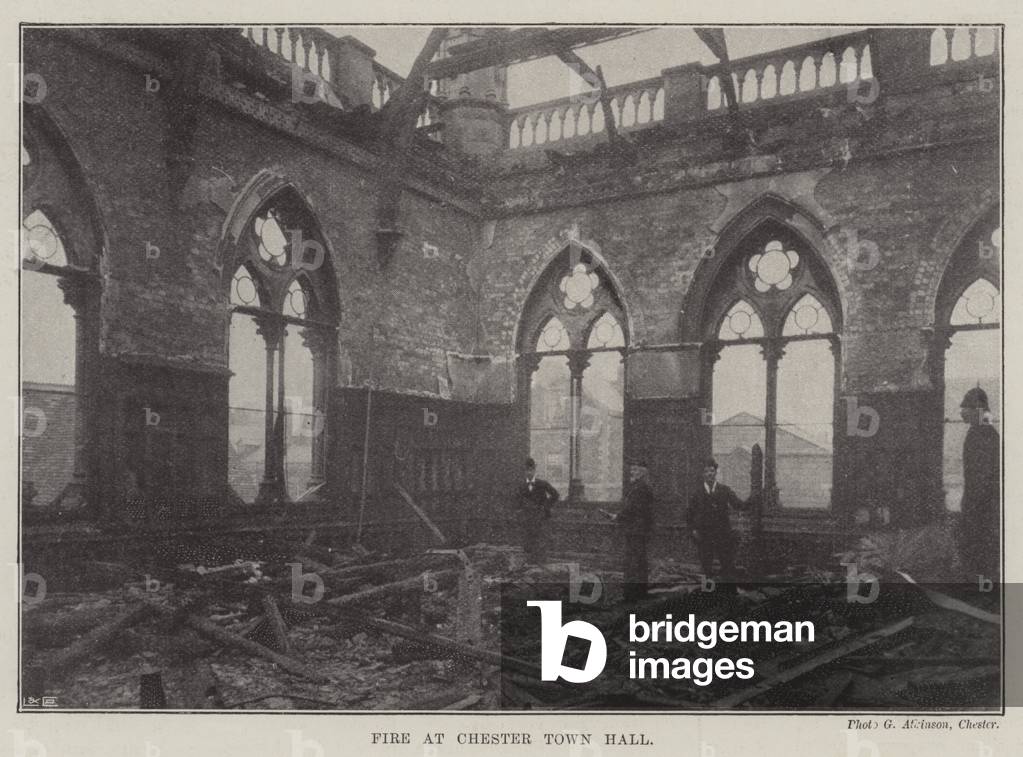 Fire at Chester Town Hall (b/w photo)