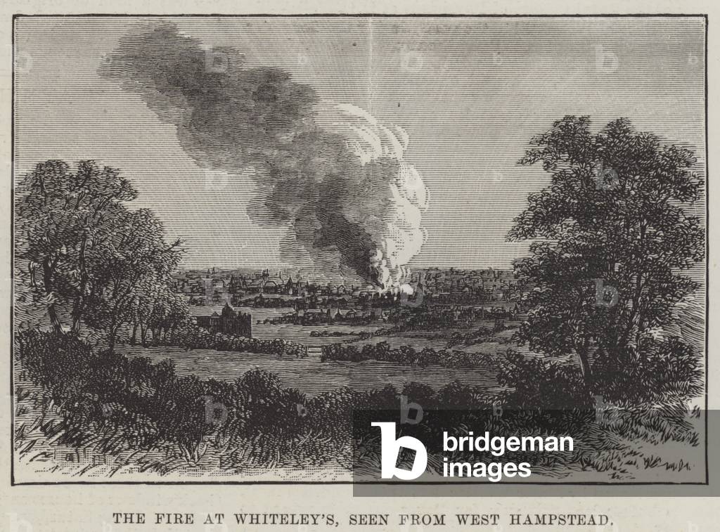 The Fire at Whiteley's, seen from West Hampstead (engraving)