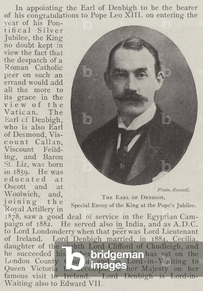 The Earl of Denbigh, Special Envoy of the King at the Pope's Jubilee (b/w photo)